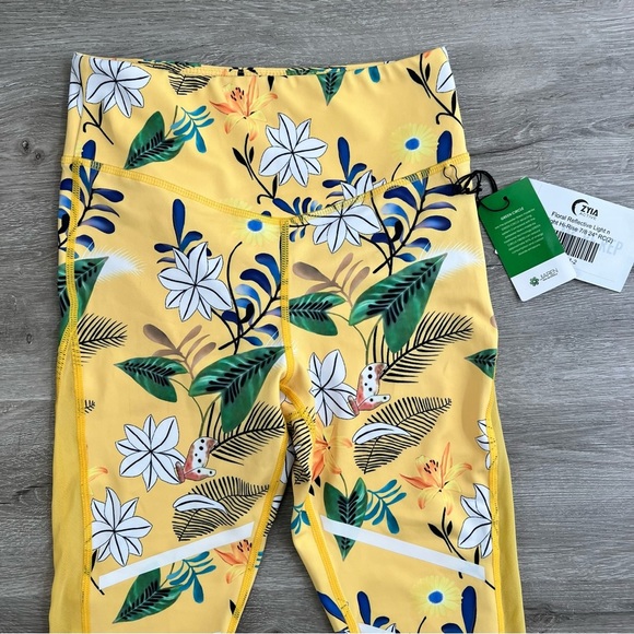 NWT ZYIA Reflective Light Tight Floral Leggings 7/8 Ankle Mesh High Rise 2 - Picture 4 of 6